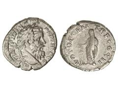 Denario. Acuñada el 193 d.C. PERTINAX. Anv.: IMP. CAES. P. HELV. PERTIH. AVG. Cabeza laureada a derecha. Rev.: VOT. DECEN. TR. P. COS. II. Pertinax en pie a izquierda ceremoniando sobre un altar. 3,10