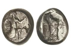 Siglos. 450-330 a.C. LYDIA. Anv.: Arquero barbado arrodillado a derecha con arco y daga. Rev.: Punzón oblongo. 5,36 grs. AR. Se-4683. MBC-/MBC.