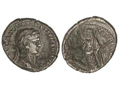 Tetradracma. 41-54 d.C. CLAUDIO. ALEJANDRÍA. EGIPTO. Anv.: Cabeza laureada de Claudio a derecha, alrededor leyenda. Rev.: Mesalina en pie a izquierda apoyada en una columna, alrededor leyenda. 12,40 g