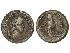 Tetradracma. Acuñada el 54-68 d.C. NERÓN. ALEJANDRÍA. EGIPTO. Anv.: NE¶N K¶AVKAI¶EBA¶. Busto a derecha. Rev.: (...)AI O¶YNH. Justicia con balanzas a izquierda, al lado símbolo. Ve. CIG-No cat. MBC-.