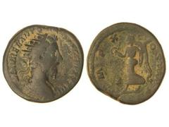 Dupondio. Acuñada el 161-181 d.C. MARCO AURELIO. Anv.: M. AVREL. ANTONINVS AVG. TR. P. XXXIII. Cabeza radiada a derecha. Rev.: (I)MP. X COS. III P. P. S. C. Victoria en pie a izquierda. 14,38 grs. C-3