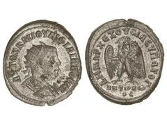 Tetradracma. Acuñada el 247-249 d.C. FILIPO II. ANTIOQUÍA. SIRIA. Anv.: Busto radiado a derecha, alrededor leyenda. Rev.: Águila en pie, cabeza a derecha, alrededor leyenda. 13,60 grs. AR. (Ligeras ox