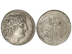 Tetradracma. 138-129 a.C. ANTÍOCO VII. REINO SELÉUCIDA. Anv.: Cabeza diademada a derecha. Rev.: Atenea en pie a izquierda sosteniendo a Nike alrededor leyenda y láurea. 16,60 grs. Se-7092. EBC-..