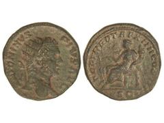 Dupondio. Acuñada el 211-217 d.C. CARACALLA. Anv.: ANTONINVS PIVS AVG. Busto radiado a derecha. Rev.: FORT. RED. TR. P. XIIII COS. III S. C. Fortuna sentada a izquierda con cornucopia. 11,25 grs. Páti