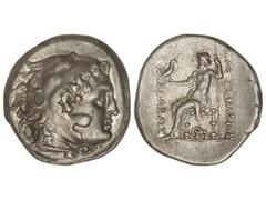 Tetradracma. 336-323 a.C. ALEJANDRO MAGNO. MACEDONIA. Anv.: Cabeza de Hércules con piel de león a derecha. Rev.: Zeus entronizado a izquierda, delante y detrás leyenda. 17,04 grs. AR. EBC.