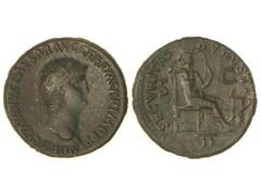 Dupondio. Acuñada el 54-55 d.C. NERÓN. Anv.: NERO CLAVDIVS CAESAR AVG. GER. P. M. TR. P. IMP. P. P. Cabeza radiada a derecha. Rev.: SECVRITAS AVGVSTI S.C. II. Seguridad sentada a derecha, altar a sus 