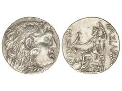 Tetradracma. 200-100 A.c. ALEJANDRO MAGNO. MESEMBRIA. Anv.: Cabeza de Hércules con piel de león a derecha. Rev.: Zeus entronizado a izquierda, en el campo casco y ¶A. 16,65 grs. AR. Cy-1305. EBC.