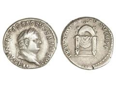 Denario. Acuñada el 79-80 d.C. TITO. Anv.: IMP. TITVS CAES. VESPASIAN. AVG. P. M. Cabeza laureada a derecha. Rev.: TR. P. IX IMP. XV COS. VIII P. P. Trono. 3,07 grs. AR. C-313. MBC+.