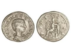 ROMAN COINS: ROMAN EMPIRE Denario. Acuñada el 218-223 d.C. JULIA MAESA. Anv.: IVLIA MAESA AVG. Busto a derecha. Rev.: PVDICITIA. Pudibundez sentada a izquierda con cetro. 3,02 grs. AR. (Oxidaciones li