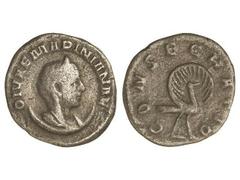 ROMAN COINS: ROMAN EMPIRE Antoniniano. Acuñada el 255 d.C. MARINIANA. Anv.: DIVAE MARINIANAE. Busto diademado con velo a derecha sobre media luna. Rev.: CONSECRATIO. Pavo real a derecha con la cola de