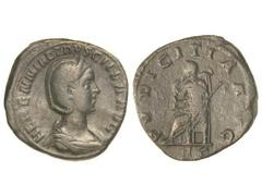 ROMAN COINS: ROMAN EMPIRE Sestercio. Acuñada el 249-251 d.C. HERENNIA ETRUSCILLA. Anv.: HERENNIA ETRVSCILLA AVG. Busto diademado a derecha. Rev.: PVDICITIA AVG. S. C. Pudibundez sentada a izquierda co