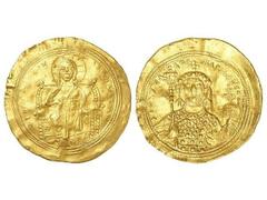 BYZANTINE COINS Histamenon Nomisma. CONSTANTINO IX (1042-1055 d.C.). CONSTANTINOPLA. Anv.: ¶IhS XIS REX RE¶NANTIAM. Cristo de frente entronizado. Rev.: ¶CWNSt¶Nth bASILE¶RM. Busto de frente con cetro 