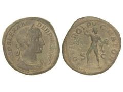 ROMAN COINS: ROMAN EMPIRE Sestercio. Acuñada el 231-235 d.C. ALEJANDRO SEVERO. Anv.: IMP. ALEXANDER PIVS AVG. Busto laureado a derecha. Rev.: IOVI PROPVGNATORI S. C. Júpiter a izquierda con rayo, con 