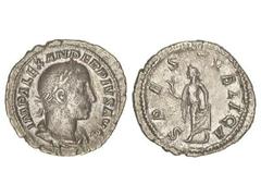 ROMAN COINS: ROMAN EMPIRE Denario. Acuñada el 231-235 d.C. ALEJANDRO SEVERO. Anv.: IMP. ALEXANDER PIVS AVG. Busto laureado a derecha. Rev.: SPES PVBLICA. Esperanza en marcha a izquierda con una flor. 