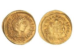 BYZANTINE COINS Tremissis. JUSTINIANO I (527-565 d.C.). CONSTANTINOPLA. Anv.: D. N. IVSTINIANVS P. P. AVI. Busto diademado a derecha. Rev.: VICTORIA AVGVSTORVM. Victoria en pie a derecha con pátera y 