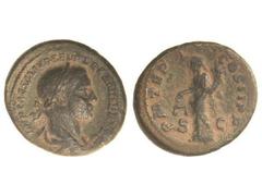 ROMAN COINS: ROMAN EMPIRE As. Acuñada el 222-235 d.C. ALEJANDRO SEVERO. Anv.: IMP. CAES. M. AVR. SEV. ALEXANDER AVG. Busto laureado a derecha. Rev.: P. M. TR. P. (¿VI?) COS. II P. P. Justicia en pie a
