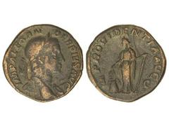 ROMAN COINS: ROMAN EMPIRE Sestercio. Acuñada el 231-235 d.C. ALEJANDRO SEVERO. Anv.: IMP. ALEXANDER PIVS AVG. Busto laureado a derecha. Rev.: PROVIDENTIA AVG. Annona en pie a izquierda con espigas y á