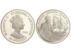 WORLD COINS: SAINT HELENA AND ASCENSION 25 Libras. 1986. 155 grs. AR. 165 aniversario Muerte Napoleón. (Rayas en anverso). KM-9. PROOF.