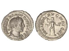 ROMAN COINS: ROMAN EMPIRE Denario. Acuñada el 231-235 d.C. ALEJANDRO SEVERO. Anv.: IMP. ALEXANDER PIVS AVG. Busto laureado a derecha. Rev.: IOVI PROPVGNATORI. Júpiter a izquierda, cabeza a derecha, co