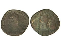 ROMAN COINS: ROMAN EMPIRE Sestercio. Acuñada el 241 d.C. TRANQUILINA. Anv.: SABINIA TRANQVILLINA AVG. Busto diademado a derecha. Rev.: CONCORDIA AVGVSTORVM S. C. Gordiano y Tranquilina en pie frente a