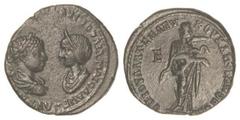 ROMAN COINS: ROMAN EMPIRE 5 Assaria. Acuñada el 218-222 d.C. HELIOGÁBALO y JULIA MAESA. MARCIANÓPOLIS. MOESIA INFERIOR. Anv.: Bustos enfrentados de Heliogábalo y Julia Maesa, alrededor leyenda. Rev.: 