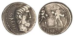 ROMAN COINS: ROMAN REPUBLIC Denario. 89 a.C. TITURIA-2. L. Titurius L. f. Sabinus. Rev.: Dos guerreros romanos con dos Sabinas en sus brazos. En exergo: L. TITVRI. 3,93 grs. AR. Acuñación floja en par