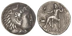 GREEK COINS Tetradracma. 336-323 a.C. ALEJANDRO MAGNO. LYCIA. Anv.: Cabeza de Hércules con piel de león a derecha. Rev.: Zeus entronizado a izquierda, detrás y debajo leyenda, delante símbolo, proa y 