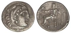 GREEK COINS Dracma. 336-323 a.C. ALEJANDRO MAGNO. MACEDONIA. Anv.: Cabeza de Hércules con piel de león a derecha. Rev.: Zeus entronizado a izquierda, detrás leyenda y punta de lanza, delante atún. 4,0