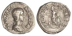ROMAN COINS: ROMAN EMPIRE Denario. Acuñada el 212 d.C. PLAUTILLA. Anv.: PLAVTILLA AVGVSTA. Busto a derecha. Rev.: VENVS VICTRIX. Venus en pie a izquierda con palma y manzana, reposando en un escudo, a