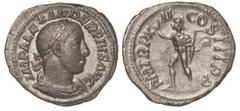 ROMAN COINS: ROMAN EMPIRE Denario. Acuñada el 233 d.C. ALEJANDRO SEVERO. Anv.: IMP. ALEXANDER PIVS AVG. Busto laureado a derecha. Rev.: P. M. TR. P. XII COS. III P. P. Sol a izquierda con látigo. 2,28