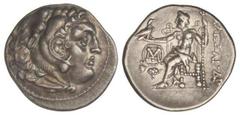 GREEK COINS Dracma. 336-323 a.C. ALEJANDRO MAGNO. INCIERTA. Anv.: Cabeza de Hércules con piel de león a derecha. Rev.: Zeus entronizado a izquierda, detrás leyenda, delante monograma y símbolo. 4,18 g