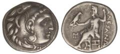 GREEK COINS Dracma. 336-323 a.C. ALEJANDRO MAGNO. INCIERTA. Anv.: Cabeza de Hércules con piel de león a derecha. Rev.: Zeus entronizado a izquierda, detrás leyenda, delante M, debajo la silla I. 4,18 