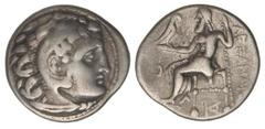 GREEK COINS Dracma. 300-280 a.C. ALEJANDRO MAGNO. CARDIA. Anv.: Cabeza de Hércules con piel de león a derecha. Rev.: Zeus entronizado a izquierda, detrás leyenda, delante creciente, debajo de la silla
