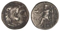 GREEK COINS Dracma. 336-323 a.C. ALEJANDRO MAGNO. TESALIA. MELITEA. Anv.: Cabeza de Hércules con piel de león a derecha. Rev.: Zeus entronizado a izquierda, delante TI, detrás leyenda y debajo de la s