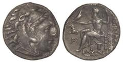 GREEK COINS Dracma. 336-323 a.C. ALEJANDRO MAGNO. MACEDONIA. Anv.: Cabeza de Hércules con piel de león a derecha. Rev.: Zeus entronizado a izquierda, detrás leyenda, delante y debajo de la silla símbo