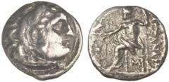 GREEK COINS Dracma. 336-323 a.C. ALEJANDRO MAGNO. MACEDONIA. Anv.: Cabeza de Hércules con piel de león a derecha. Rev.: Zeus entronizado a izquierda, detrás leyenda. 3,49 grs. AR. MBC-/BC.