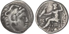 GREEK COINS Dracma. 336-323 a.C. ALEJANDRO MAGNO. Anv.: Cabeza de Hércules con piel de león a derecha. Rev.: Zeus entronizado a izquierda, detrás leyenda delante ME, debajo de la silla hoja. 3,90 grs.