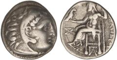 GREEK COINS Dracma. 336-323 a.C. ALEJANDRO MAGNO. INCIERTA. Anv.: Cabeza de Hércules con piel de león a derecha. Rev.: Zeus entronizado a izquierda, detrás leyenda, delante monograma, debajo de la sil