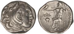 GREEK COINS Dracma. 336-323 a.C. ALEJANDRO MAGNO. MACEDONIA. Anv.: Cabeza de Hércules con piel de león a derecha. Rev.: Zeus entronizado a izquierda, detrás leyenda, delante símbolo. 4,25 grs. AR. Se-
