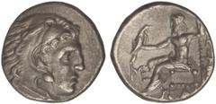 GREEK COINS Dracma. 336-323 a.C. ALEJANDRO MAGNO. INCIERTA. Anv.: Cabeza de Hércules con piel de león a derecha. Rev.: Zeus entronizado a izquierda, detrás leyenda, delante monograma ME. 4,22 grs. AR.