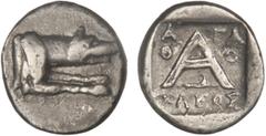 GREEK COINS Hemidracma. 146 a.C. ARGOS. ARGOLIS. Anv.: Medio lobo a derecha. Rev.: A, a los lados A - ¶/ ¶- O, debajo K¶EO¶y símbolo. 2,27 grs. AR. Se-2797. MBC.
