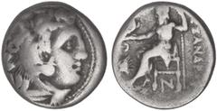 GREEK COINS Dracma. 336-323 a.C. ALEJANDRO MAGNO. CARDIA. Anv.: Cabeza de Hércules con piel de león a derecha. Rev.: Zeus entronizado a izquierda, detrás leyenda, delante cabeza de león y creciente, d