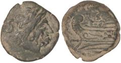 ROMAN COINS: ROMAN REPUBLIC Semis. Siglo I a.C. IMITACIONES HISPÁNICAS DE SEMIS REPUBLICANOS. Anv.: Cabeza de Saturno a derecha, detrás S. Rev.: Proa a izquierda, encima S invertida, debajo (AMOR). 8,