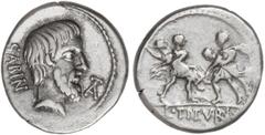 ROMAN COINS: ROMAN REPUBLIC Denario. 89 a.C. TITURIA-1. L. Titurius F. f. Sabinus. Rev.: Dos guerreros romanos con dos Sabinas en sus brazos. En exergo: L. TITVRI. 3,75 grs. AR. Cal-1309; FFC-1152. MB