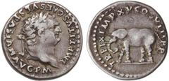 ROMAN COINS: ROMAN EMPIRE Denario. Acuñada el 80-81 d.C. TITO. Anv.: IMP. TITVS CAES. VESPASIAN. AVG. P. M. Busto laureado a derecha. Rev.: TR. P. IX IMP. XV COS. VIII P. P. Elefante a izquierda. 3,43