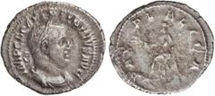 ROMAN COINS: ROMAN EMPIRE Denario. Acuñada el 238 d.C. BALBINO. Anv.: IMP. C. D. CAEL. BALBINVS AVG. Busto laureado a derecha. Rev.: PAX PVBLICA. Paz sentada a izquierda. 2,44 grs. AR. (Oxidaciones). 