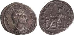 ROMAN COINS: ROMAN EMPIRE Denario. Acuñada el 222 d.C. JULIA SOEMIAS. Anv.: IVLIA SOAEMIAS AVG. Busto a derecha. Rev.: VENVS CAELESTIS. Venus sentada a izquierda, con cetro y manzana; niño a sus pies.