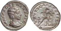 ROMAN COINS: ROMAN EMPIRE Denario. Acuñada el 222 d.C. JULIA SOEMIAS. Anv.: IVLIA SOAEMIAS AVG. Busto a derecha. Rev.: VENVS CAELESTIS. Venus sentada a izquierda, con cetro y manzana; niño a sus pies.