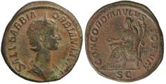 ROMAN COINS: ROMAN EMPIRE Sestercio. Acuñada el 222-235 d.C. ORBIANA. Anv.: SALL. BARBIA ORBIANA AVG. Busto diademado a derecha. Rev.: CONCORDIA AVGVSTORVM S. C. Concordia sentada a izquierda portando