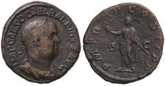 ROMAN COINS: ROMAN EMPIRE Sestercio. Acuñada el 238 d.C. BALBINO. Anv.: IMP. CAS. D. CAEL. BALBINVS AVG. Busto laureado a derecha. Rev.: P. M. TR. P. COS. II P. P. S. C. Balbino en pie a izquierda, po